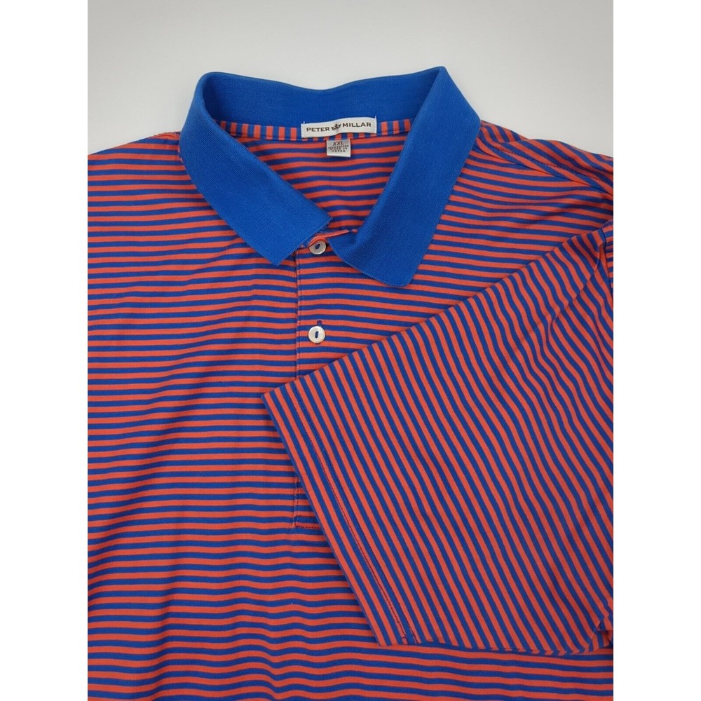 Peter Millar Blue and Orange Striped Polo Shirt